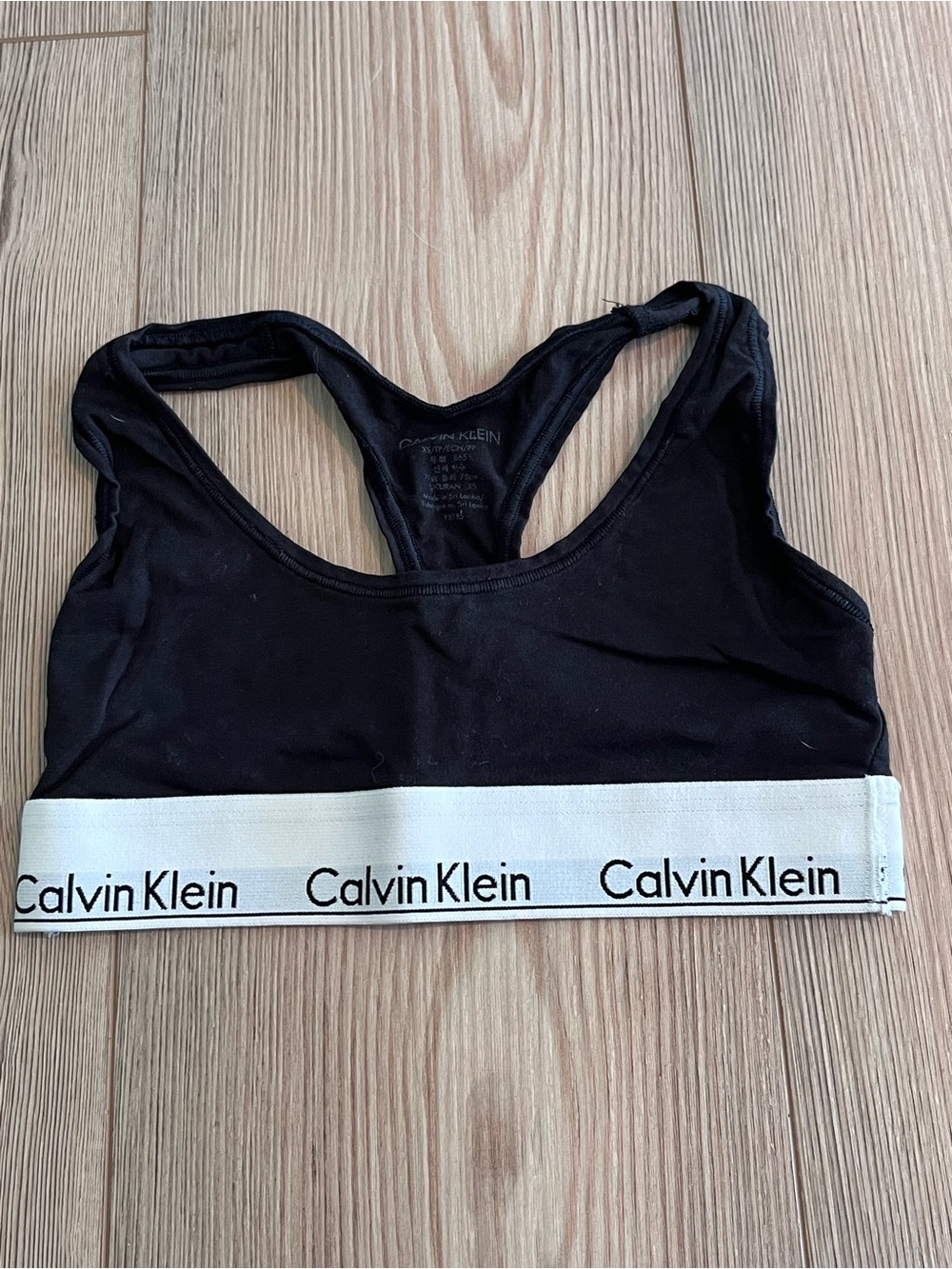 Calvin Klein Black Racerback Bralette with White Logo Band